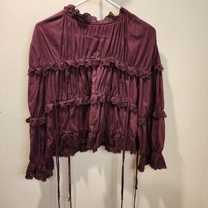 Top Shop Burgundy Long Sleeves Cotton Blouse size 6